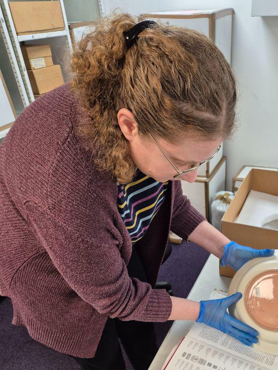 Liz examining items from the Poole Pottery collection3