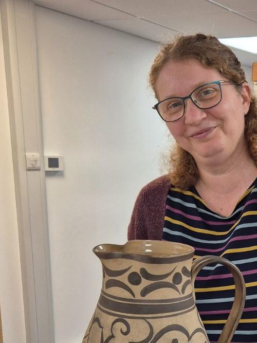 Liz with a Poole Pottery jug