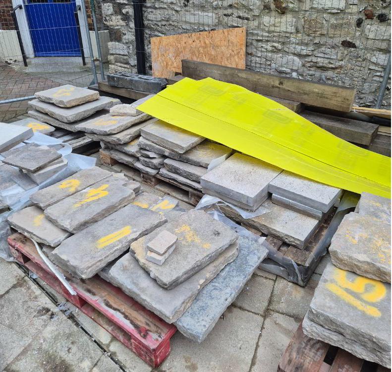 Scaplen's courtyard paving stones ready to reinstall back again