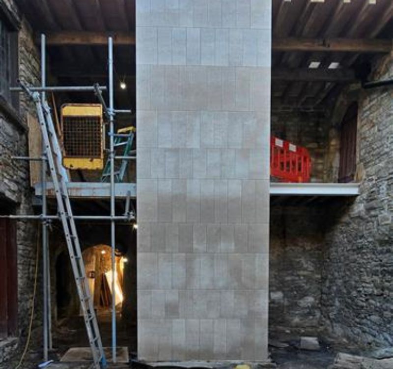 The new lift shaft beautifully clad to blend in with the historic surroundings